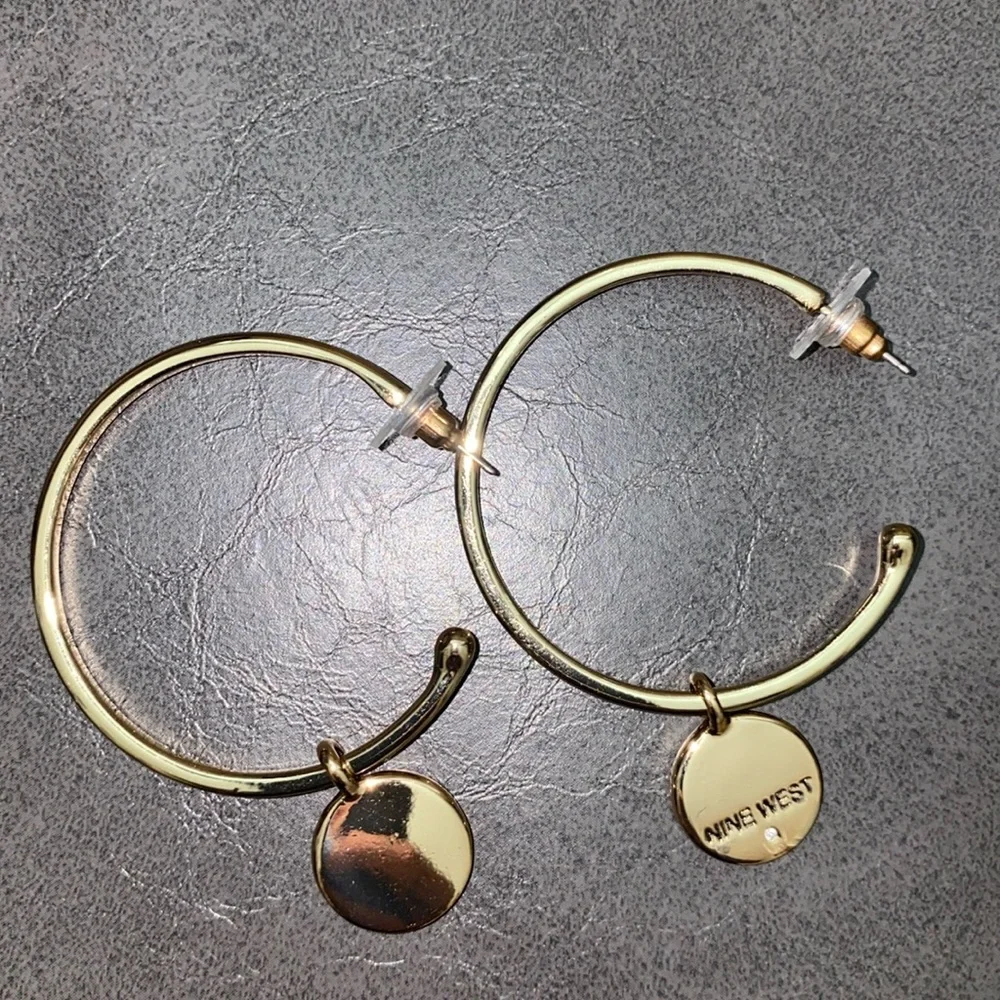 Nine West Gold Hoop Earrings with a charm - Picture 1 of 3